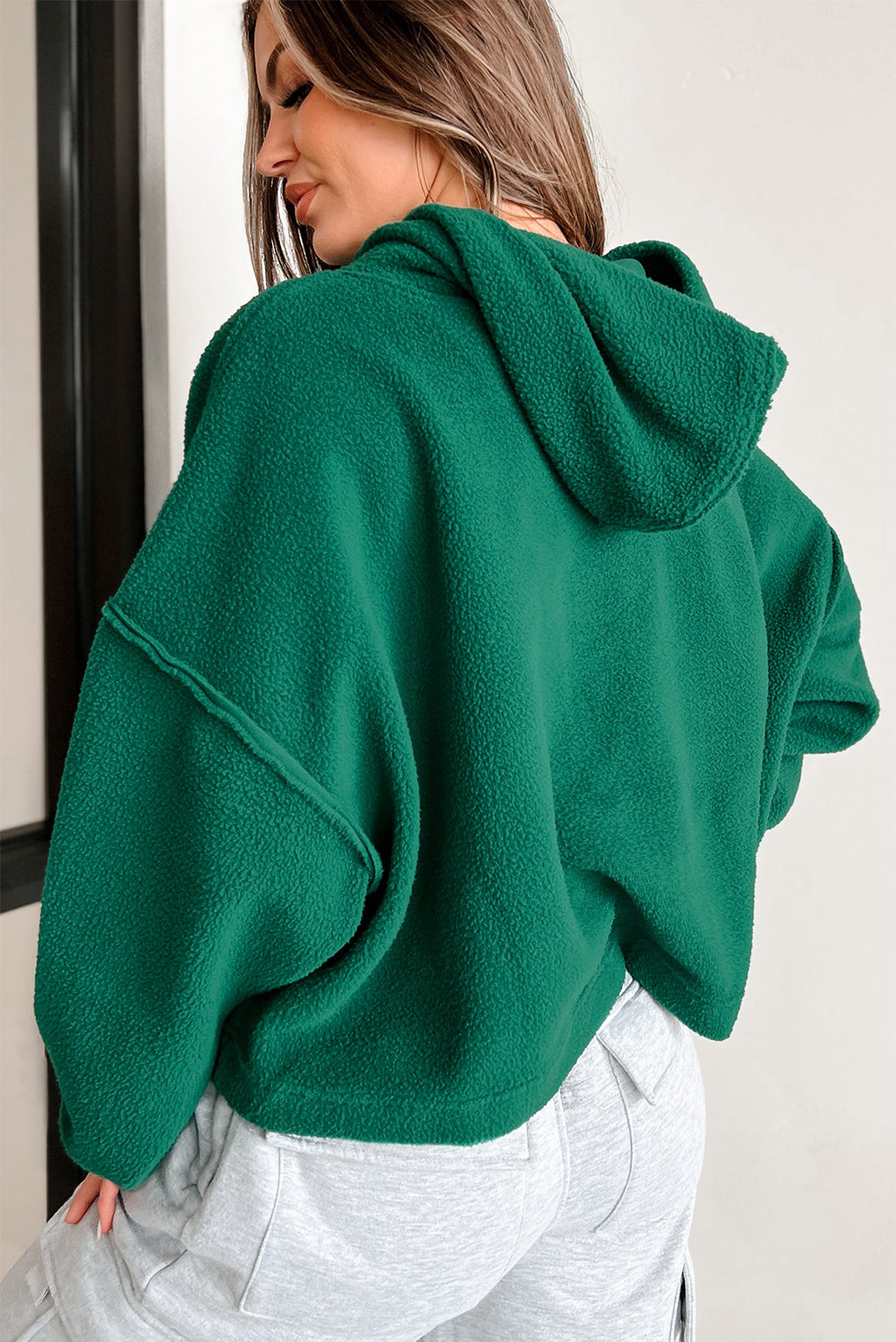 Dam Hoodie Överdäckta Axlar Mjuk Sherpa-3