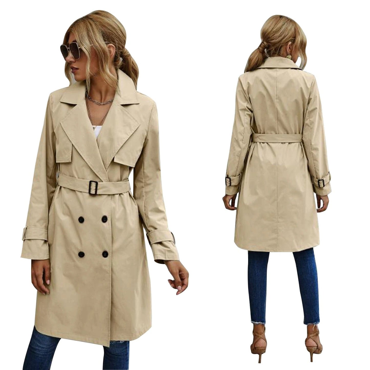 Kvinnors Trench Coat Jacka Klassisk Stil Polyester Bomull 4