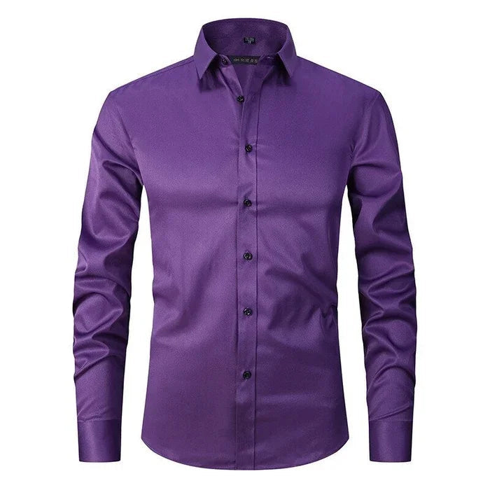 Herrskjorta Stretch Slim Fit i 3D-Vävt Polyester – Andningsbar och Rynkfri, Perfekt för Vardags och Formella Tillfällen 12