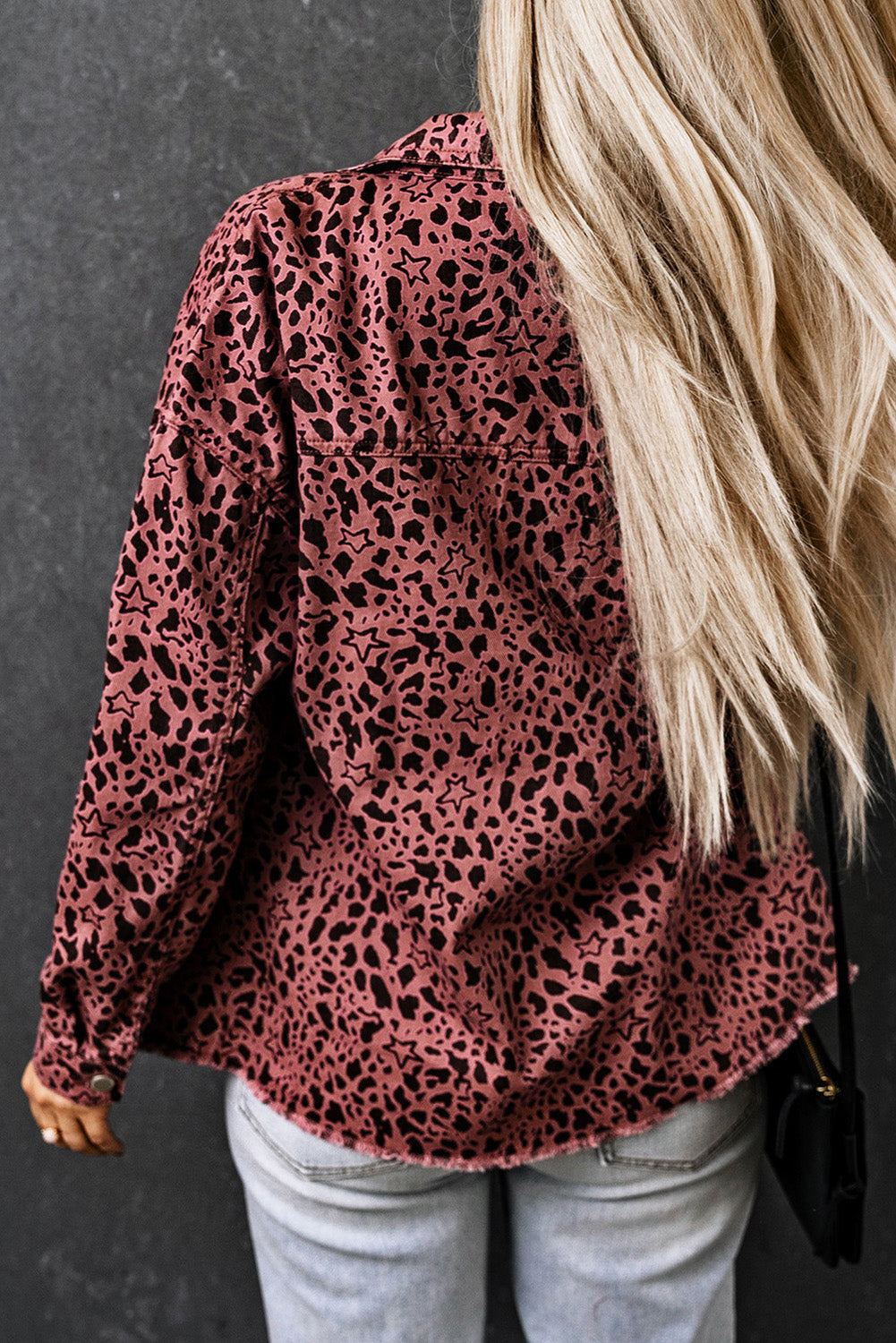 Variant image for Jeansjacka Dam Leopardmönster Avslappnad Bomull-2