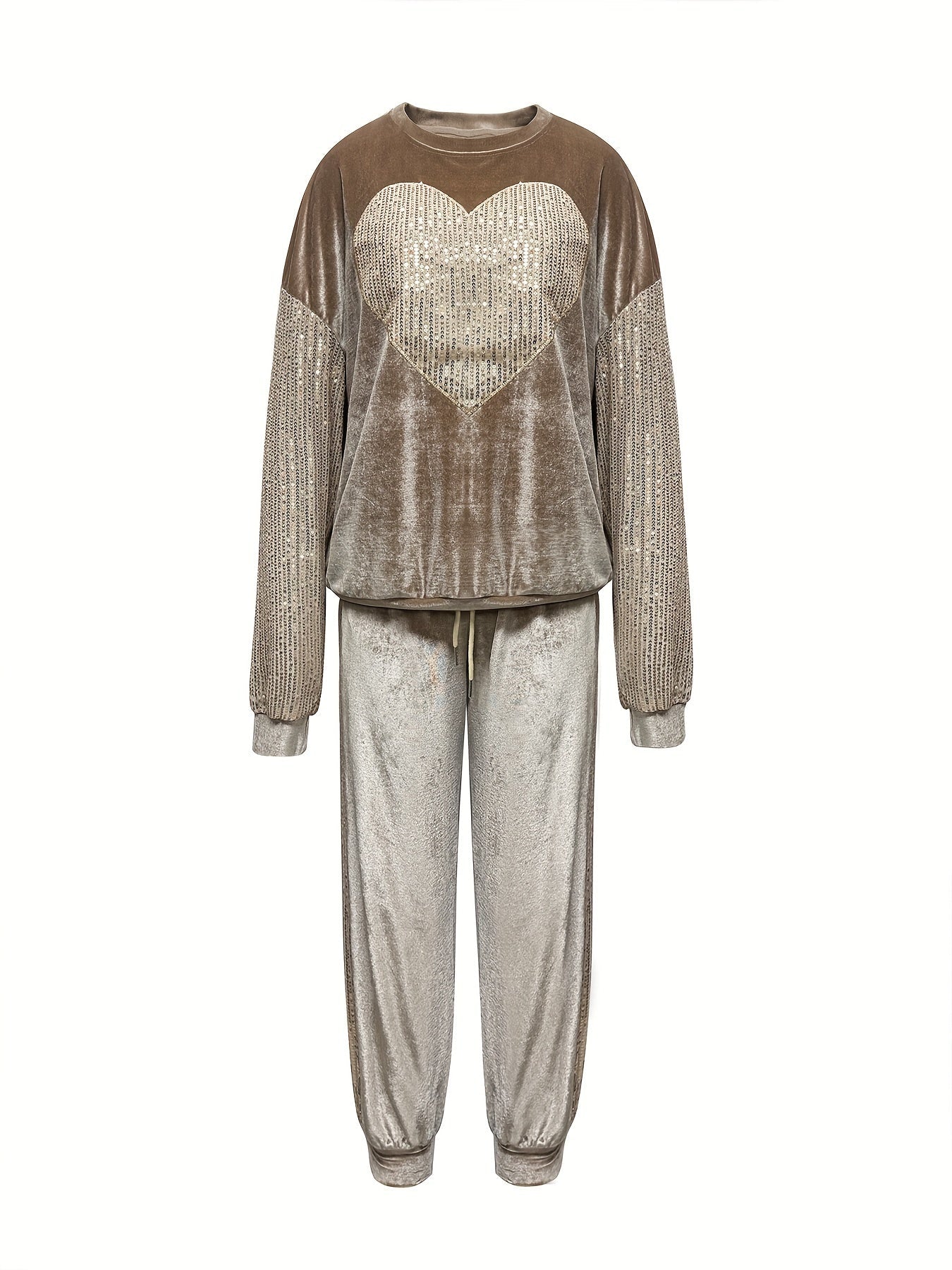 Dam Tröja och Byxor Set Hjärtmotiv Paljetter Mjuk Polyesterblandning 4