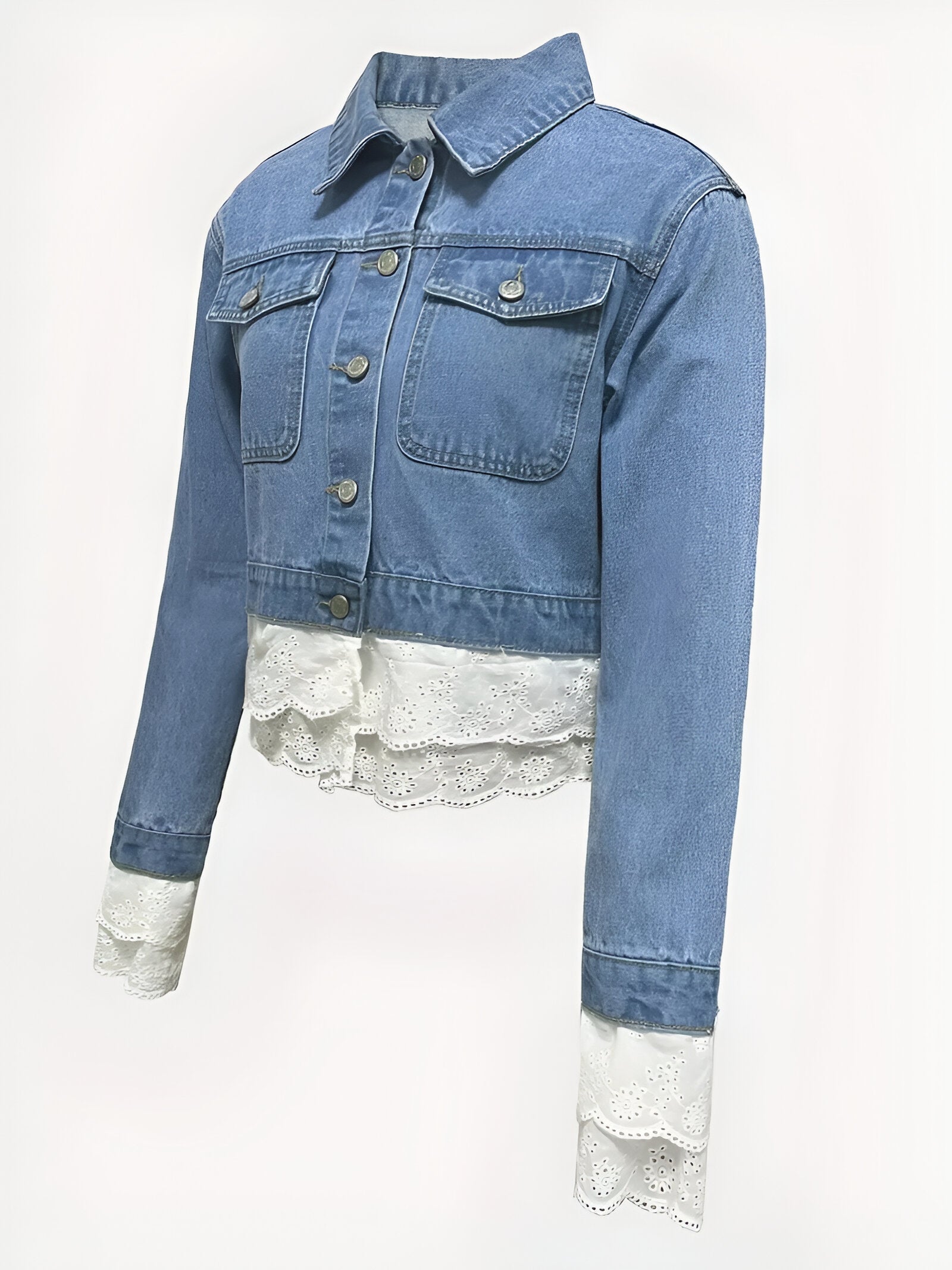 Kvinna Kort Denimjacka Chic Högkvalitativ Denim-4
