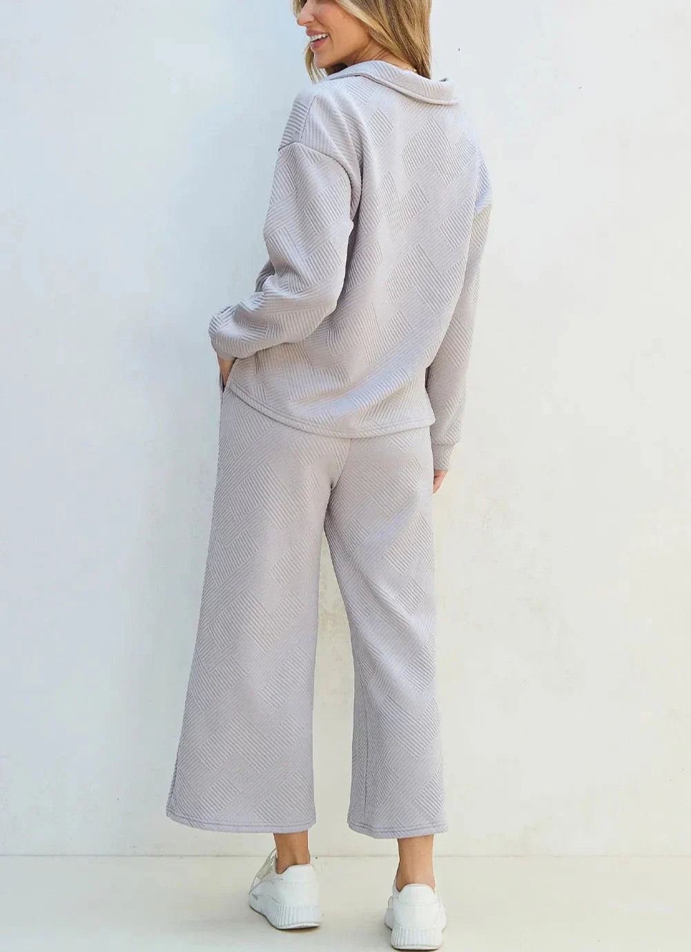 Dam Topp och Byxor Set Avslappnad Mjuk Blandningstyg-2