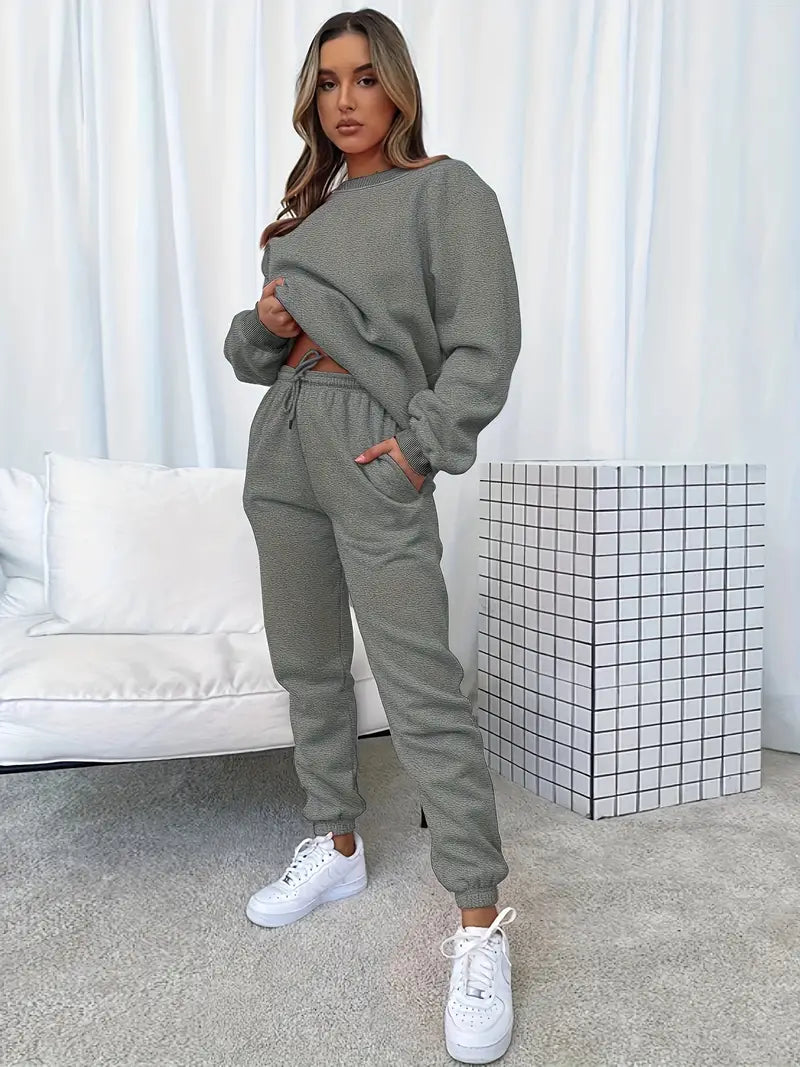 Kvinnors Joggingdräkt Mjuk Casual Tröja och Byxor Elastisk Blend-6