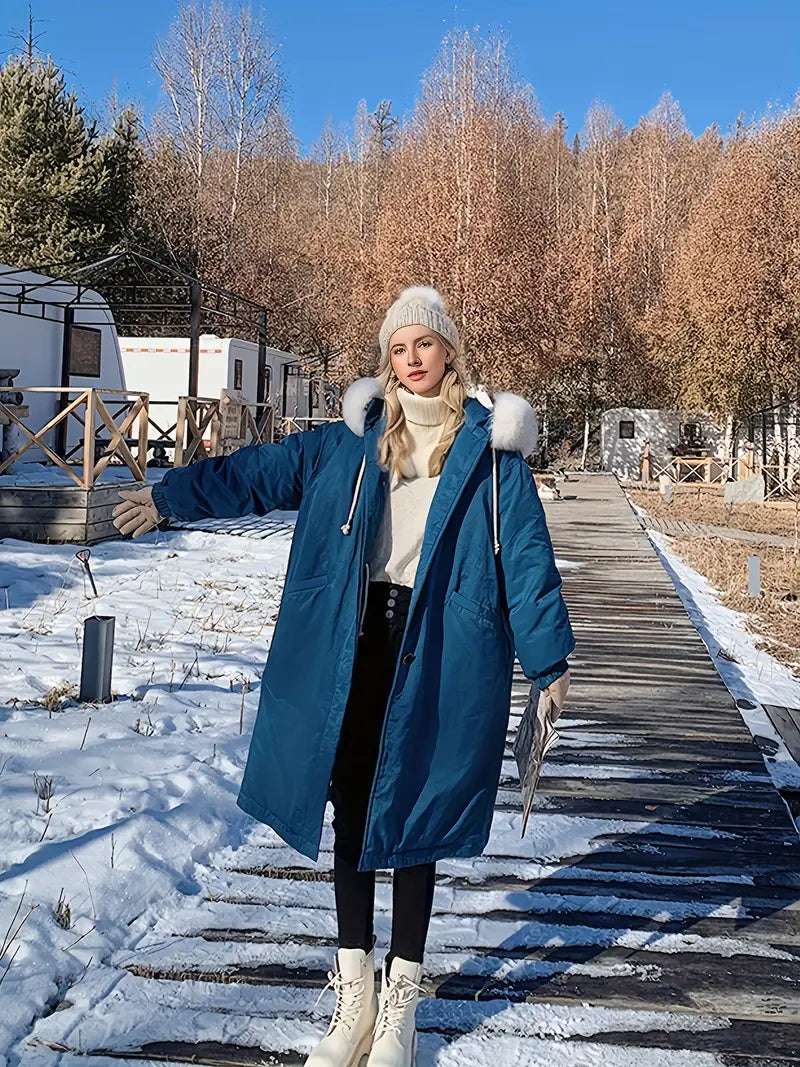 Dam Fleecejacka Medium Längd med Huva i Högkvalitativt Fleece-2