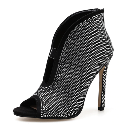 Dam Sandaler Peep-Toe Faux Suede med Strassdetaljer för Sköna och Eleganta Stunder-1