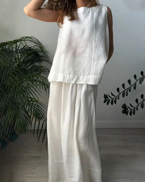 Dam Ärmlös Klänning Elegant Linne Design 1