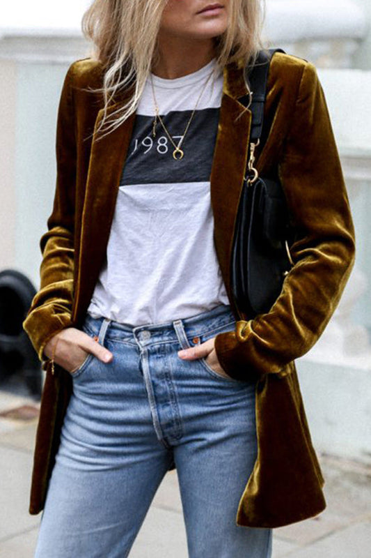 Dam Blazer i Sammet Elegant SkrÀddarsydd Passform-1