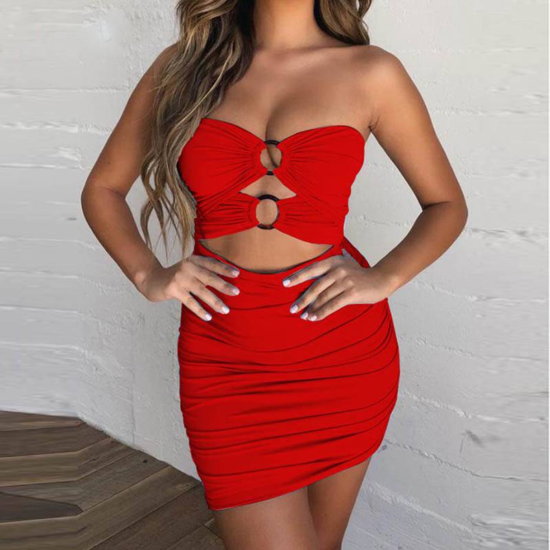 Kvinnors Miniklänning med Ihåliga Bärare i Polyester-3