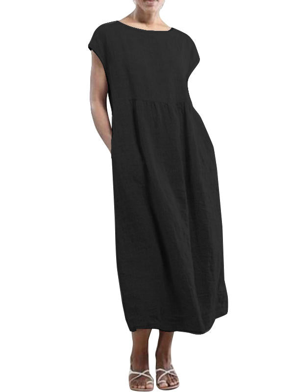 Maxiklänning Dam Kortärmad Bomull Sommar Elegant-6