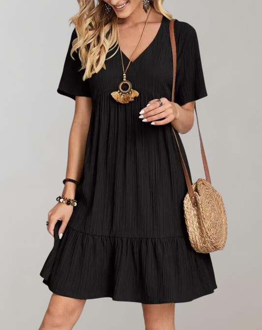 Kvinnor Miniklänning V-hals Rufflar Bomull Avslappnad Passform 1