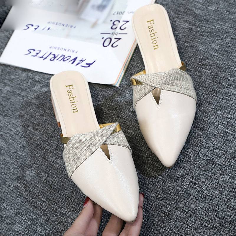 Kvinnors Mule Sandaler Öppen Tå PU-Läder med Gyllene Ringdekoration-4