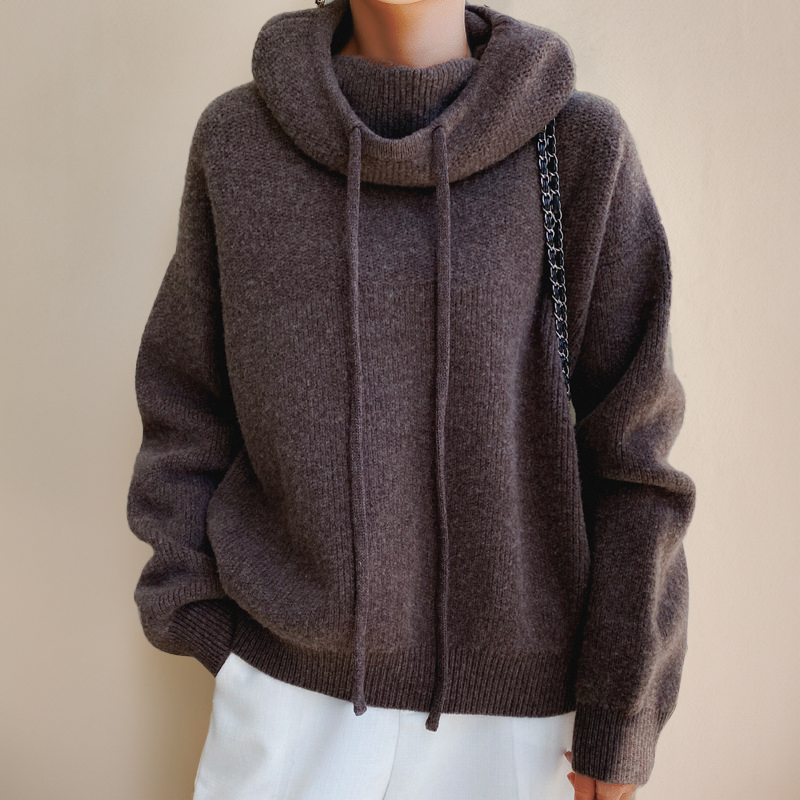 Dam Hoodie Överdimensionerad Hög Krage Mjukt Stickat Tyg 6