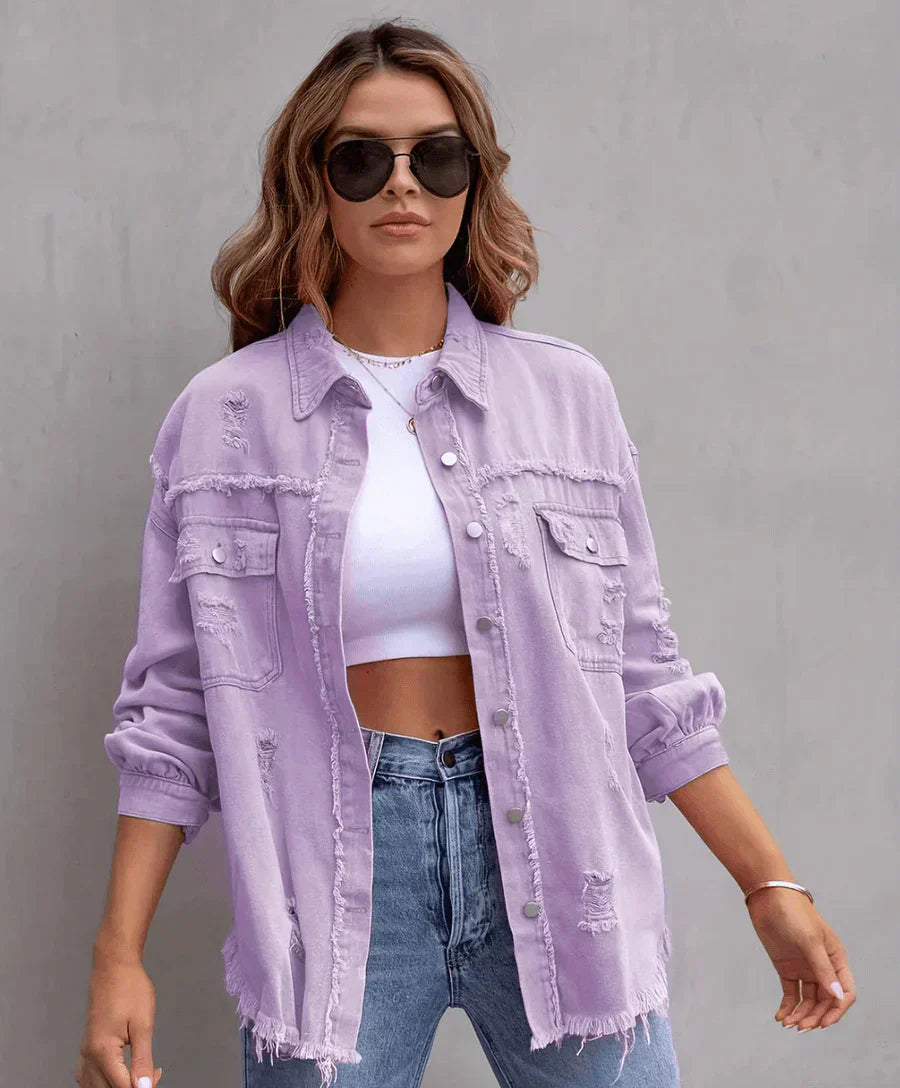 Dam Denimjacka Trendig Lättviktig Högkvalitativ Denim 7