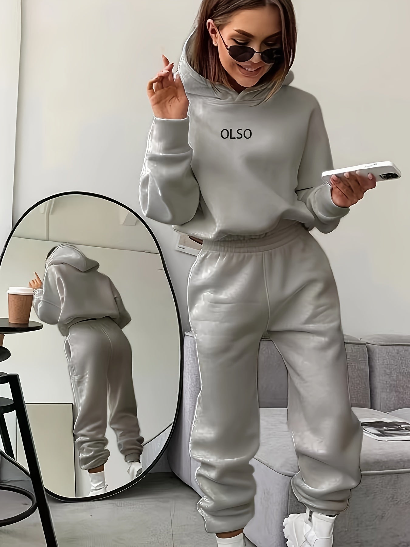 Variant image for Tvådelat Set Dam Hoodie och Joggingbyxor Mjukt Material Trendig Design-25