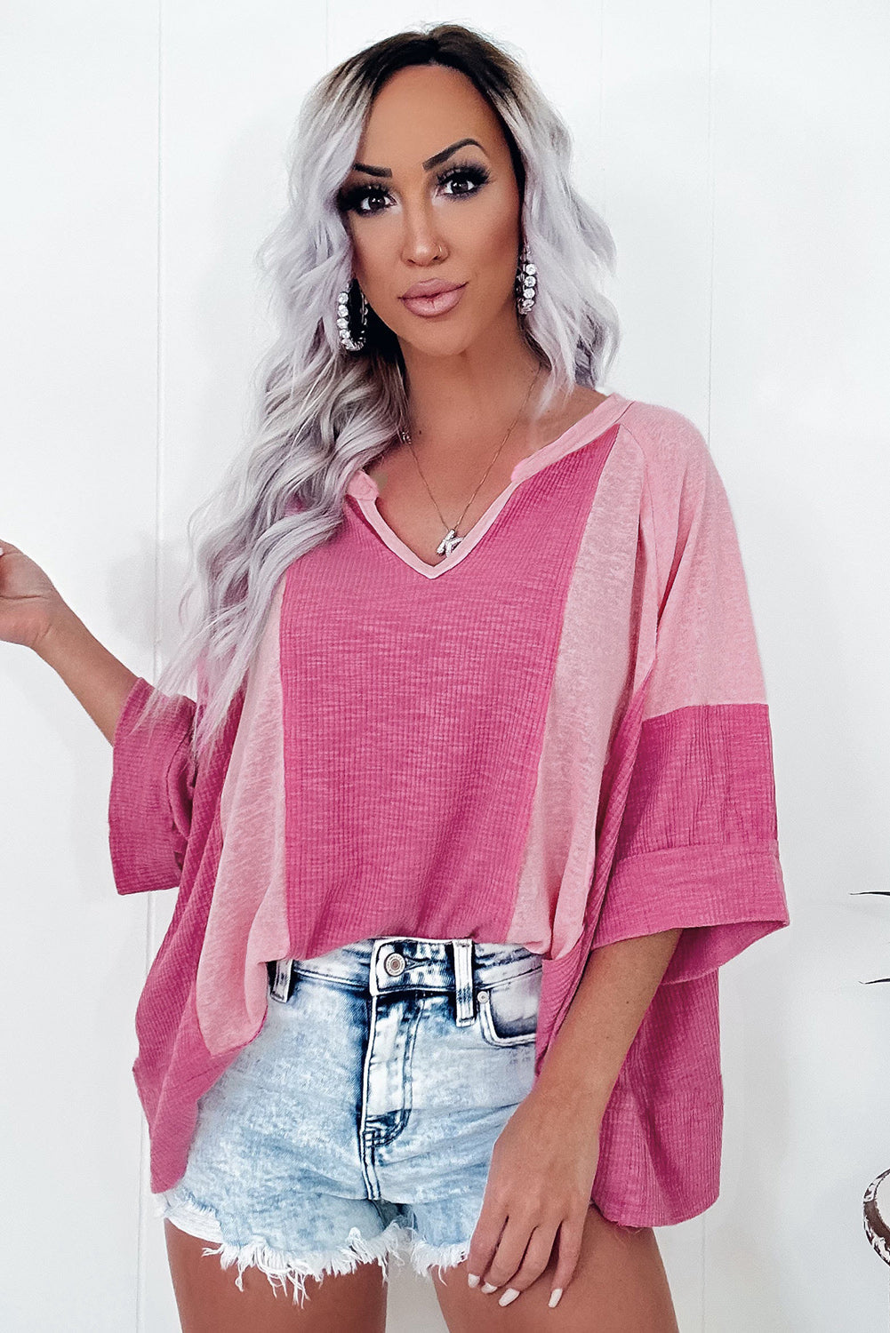 Dam Topp Struktur med 3/4 Ärmar i Polyester-5