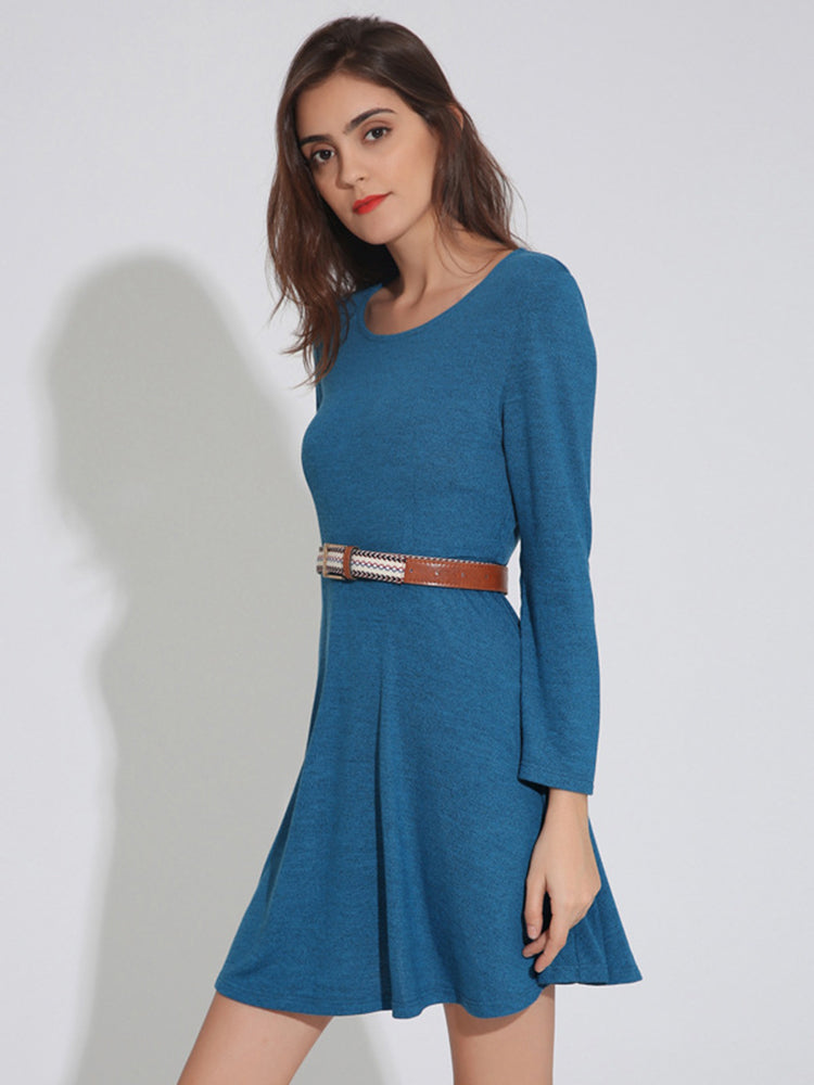 Dam Klänning Mini Långärmad O-Hals Monokrom Polyester-6