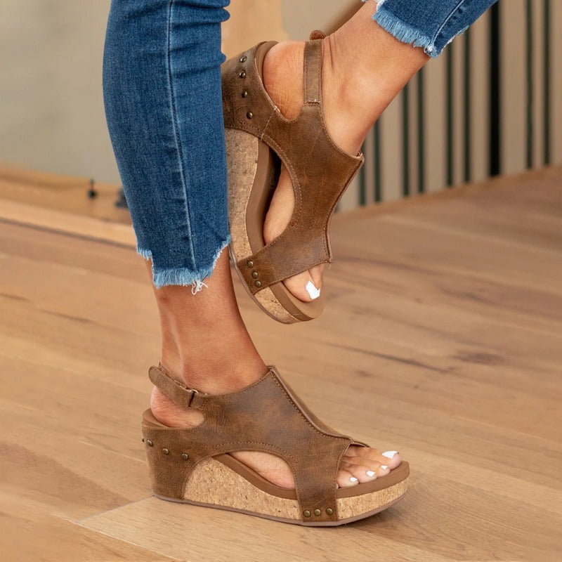 Dam Sandaler Läder Sommarstil med Gel-Dämpning och Robust Sula-6