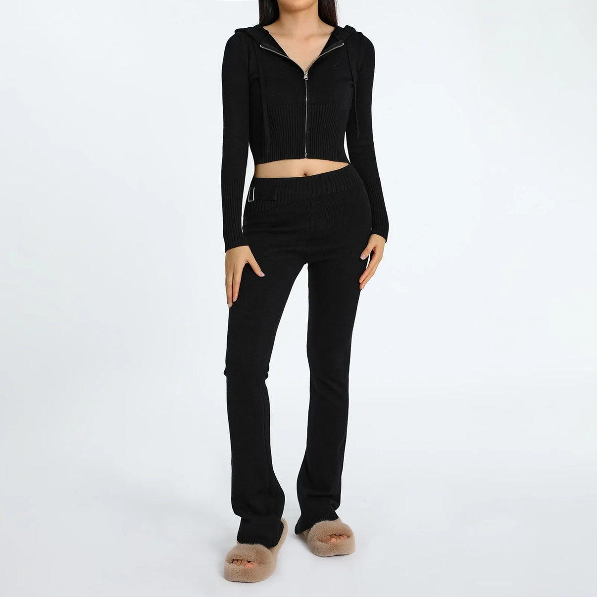Dam Hoodie Set med Huva och Blixtlås Mjukt Material-5