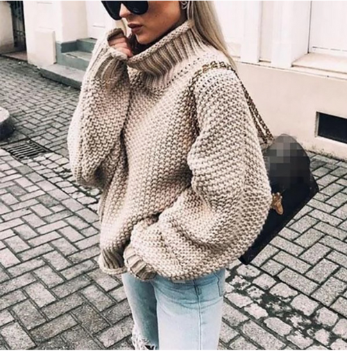 Dam Turtleneck Tröja Överdimensionerad Polyester Chunky 1