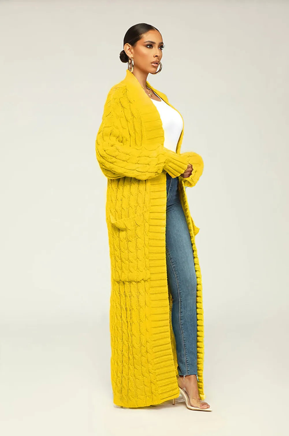 Lång Kofta Dam V-ringning Mjuk Bomull Polyester-4