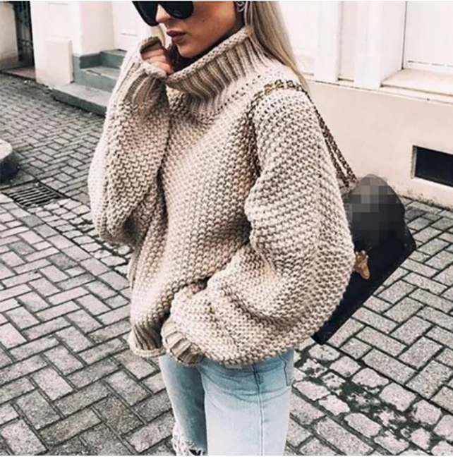 Dam Turtleneck Tröja Överdimensionerad Polyester Chunky 7
