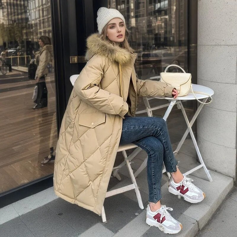 Variant image for Lång Vinterjacka Dam Quiltad Med Huva i Ull och Polyester-11