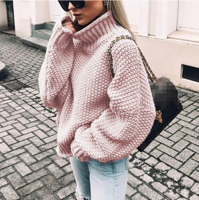 Dam Turtleneck Tröja Överdimensionerad Polyester Chunky 9