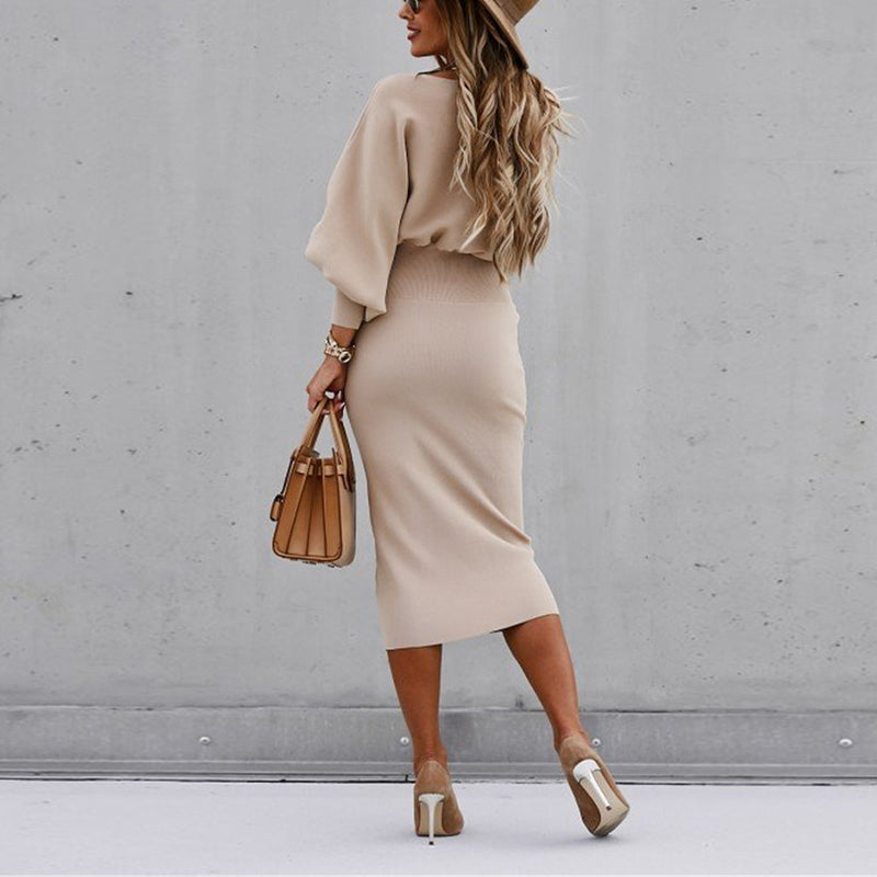 Dam Klänning Midi Puffiga Ärmar Högkvalitativt Tyg-4