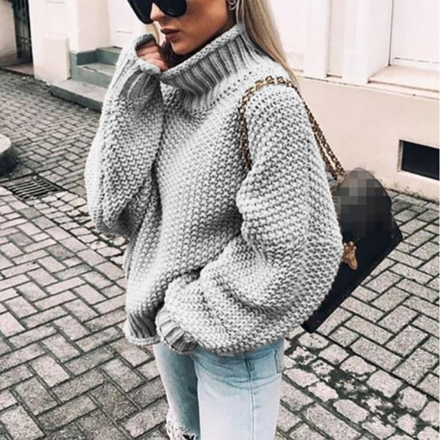 Dam Turtleneck Tröja Överdimensionerad Polyester Chunky 10
