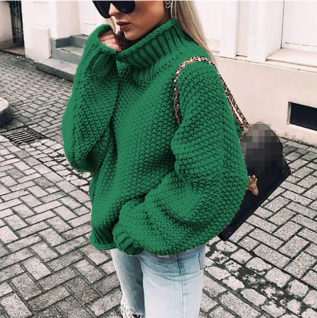 Dam Turtleneck Tröja Överdimensionerad Polyester Chunky 12