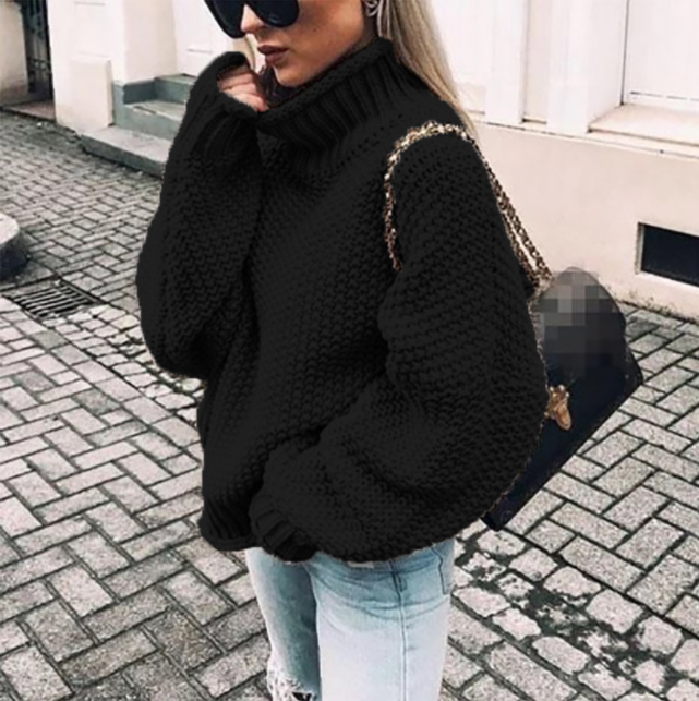 Dam Turtleneck Tröja Överdimensionerad Polyester Chunky 5