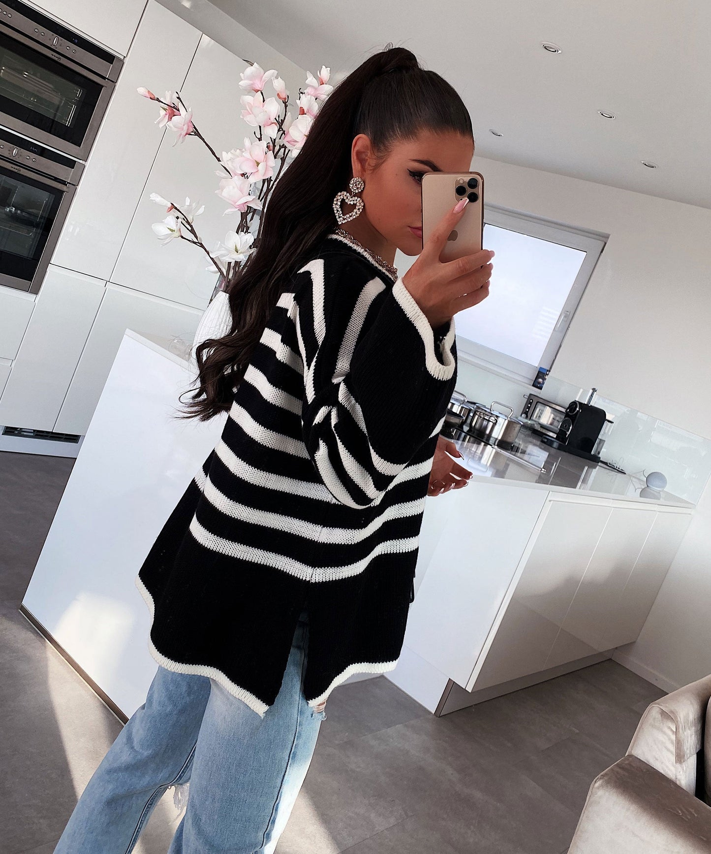 Stickad Dam Tröja Randig Modern Design i Mjukt Material-4