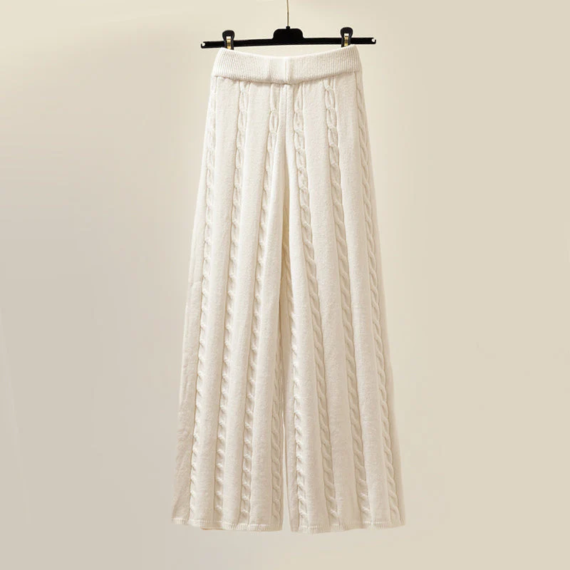 Dam Turtleneck Set Kabelstickad Borstad Bomull-3