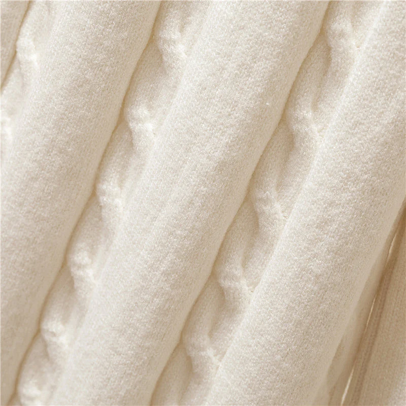 Dam Turtleneck Set Kabelstickad Borstad Bomull 2
