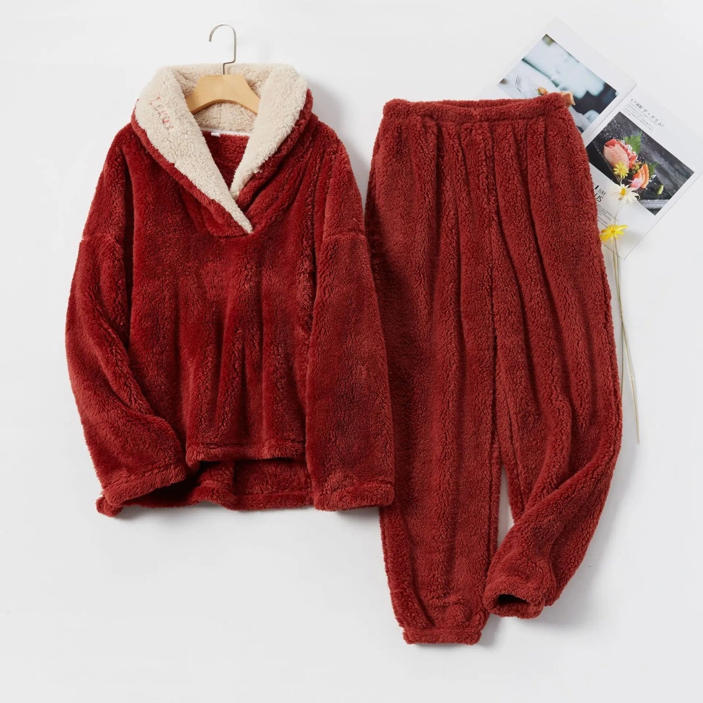 Dam Loungewear Set Avslappnad Fleece Med Huva-2