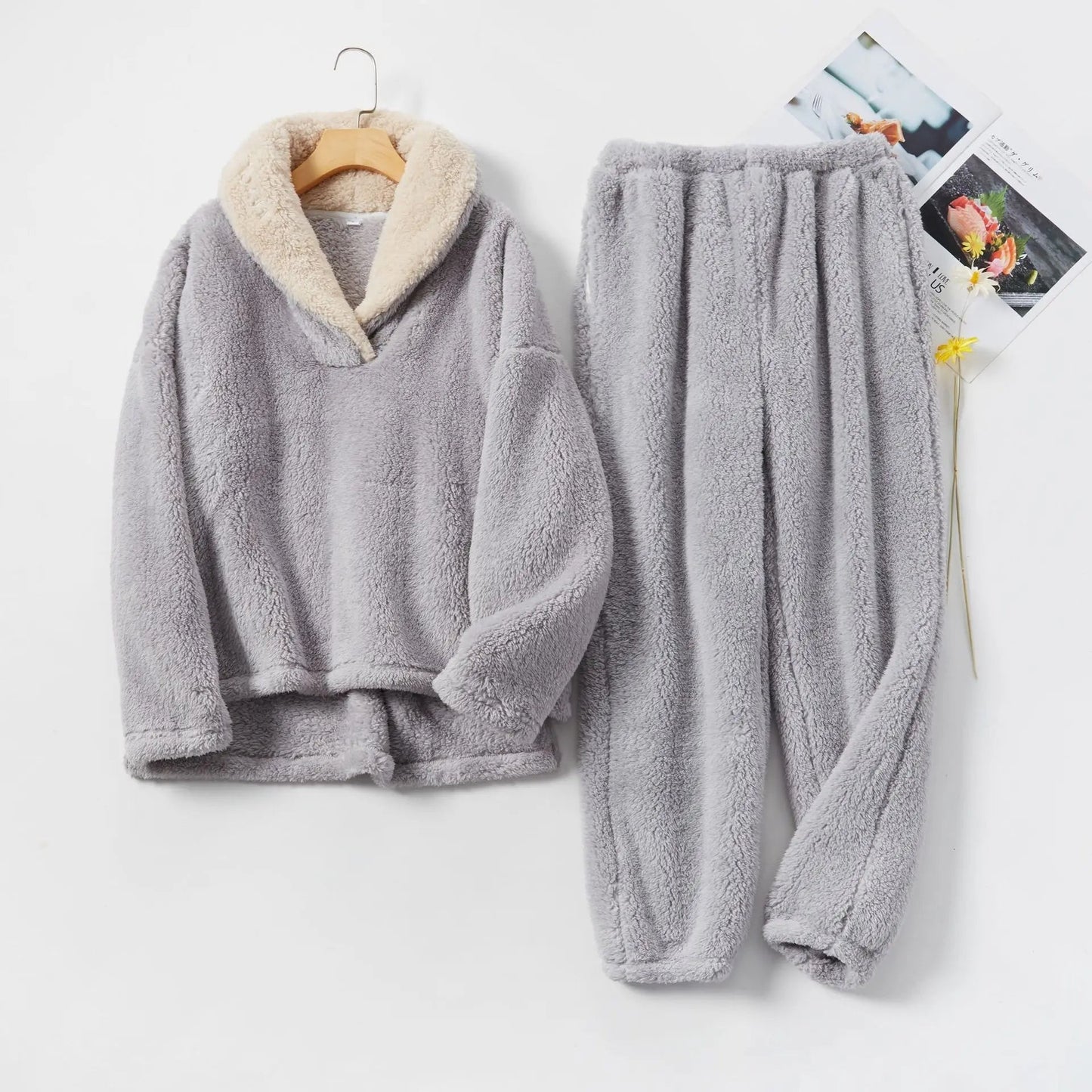 Dam Loungewear Set Avslappnad Fleece Med Huva-4