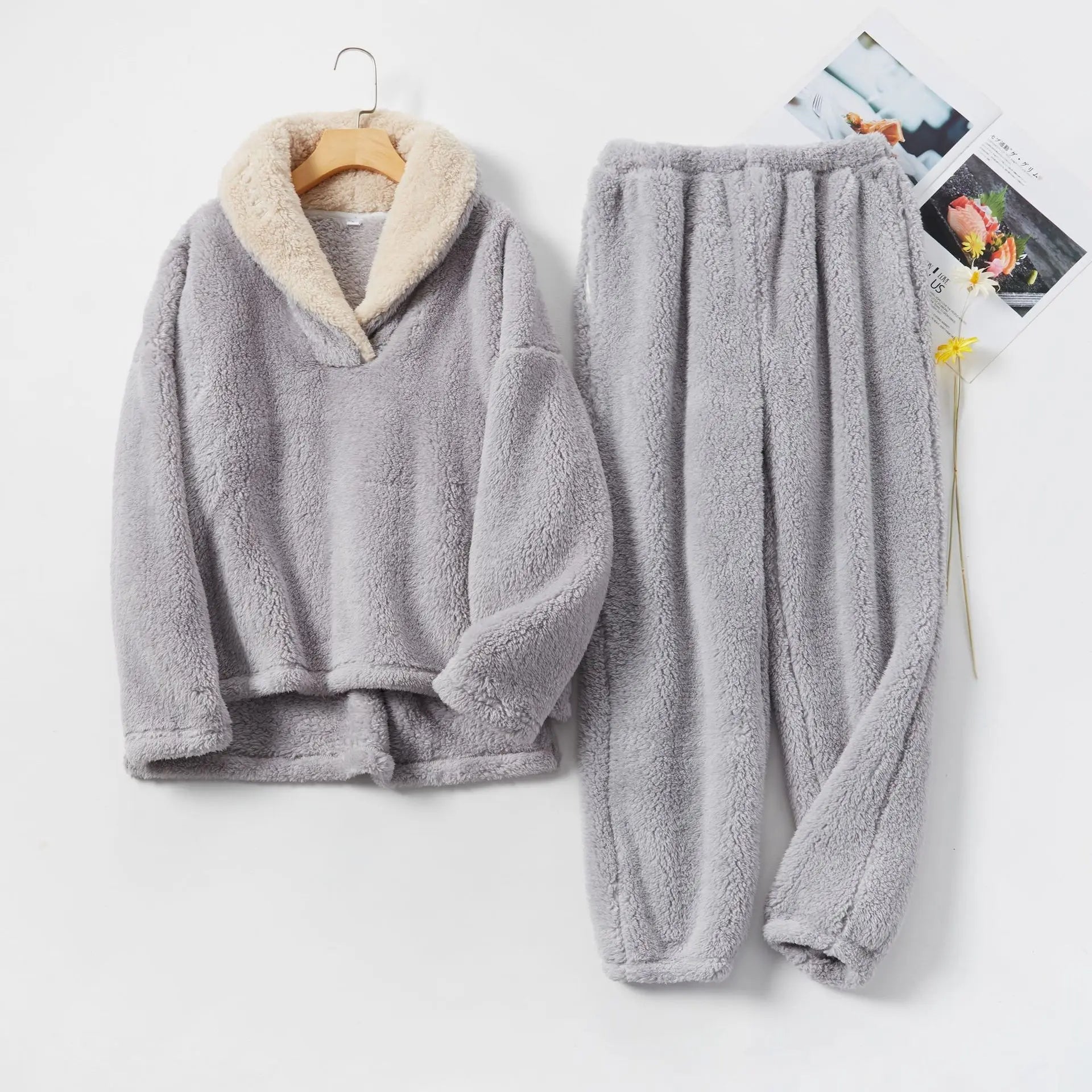 Dam Loungewear Set Avslappnad Fleece Med Huva-4
