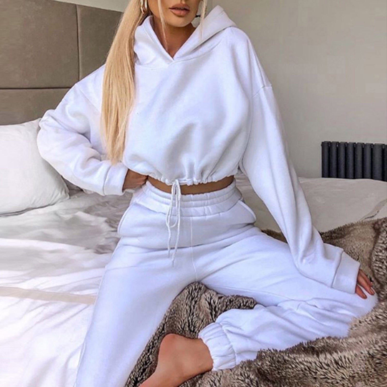 Dam Träningsdräkt Uppsättning med Huva och Elastisk Midja Polyester 7
