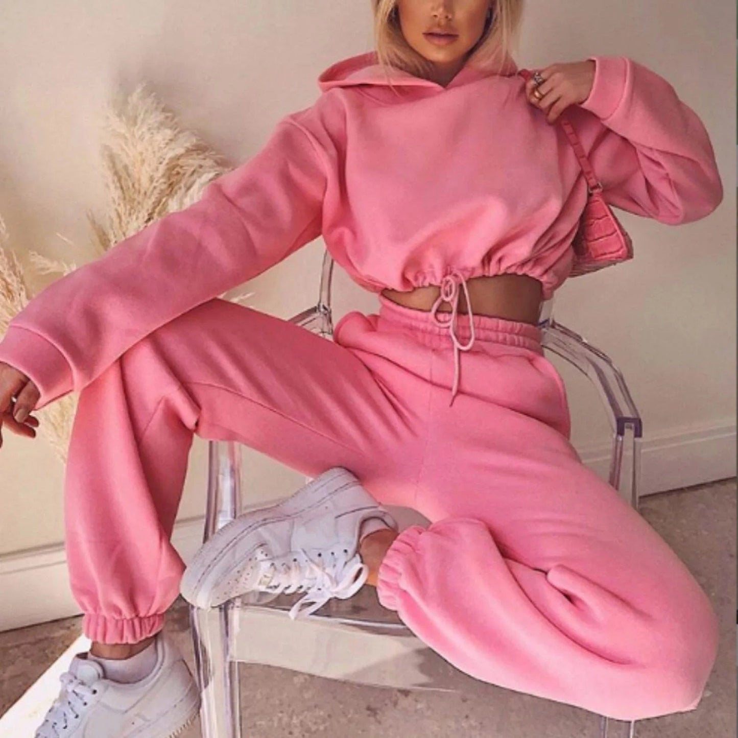Dam Träningsdräkt Uppsättning med Huva och Elastisk Midja Polyester 8