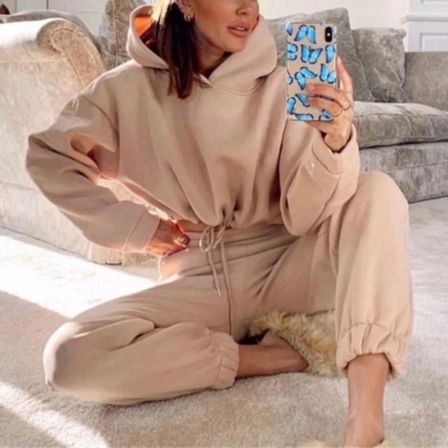 Dam Träningsdräkt Uppsättning med Huva och Elastisk Midja Polyester 4