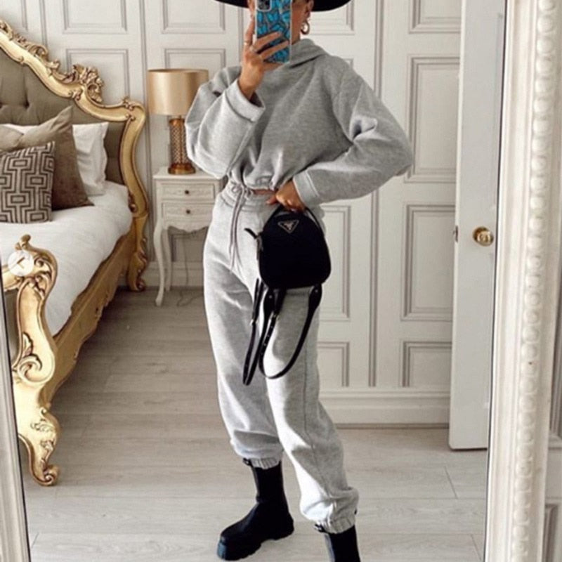Dam Träningsdräkt Uppsättning med Huva och Elastisk Midja Polyester 12