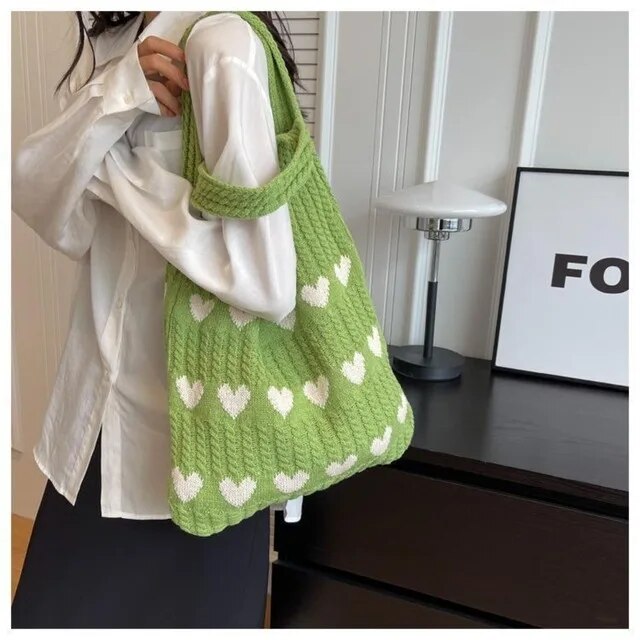 Dam Handväska Stickad Minimalistisk Design Rymlig Textil 9
