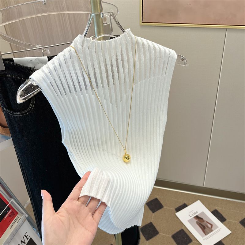 Högkragad Tank Top Dam, Ärmlös Ribbade Detaljer, Smal Passform i Bomull och Elastan – Flera Färger 9