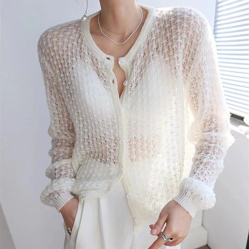 Vit Blus Dam Chic Stickad Mesh Design-1