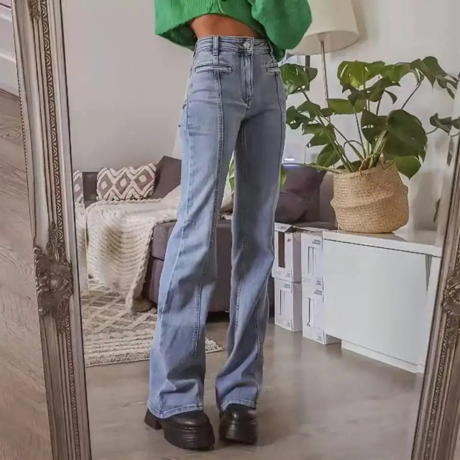 Dam Jeans Raka Ben med Stjärnplattan Detaljer i Högkvalitativ Bomull-2