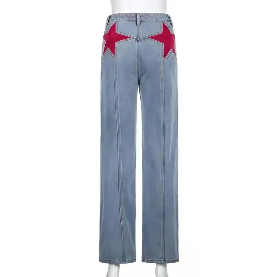 Dam Jeans Raka Ben med Stjärnplattan Detaljer i Högkvalitativ Bomull-6