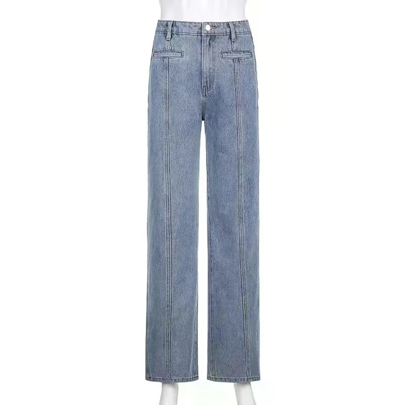 Dam Jeans Raka Ben med Stjärnplattan Detaljer i Högkvalitativ Bomull-5