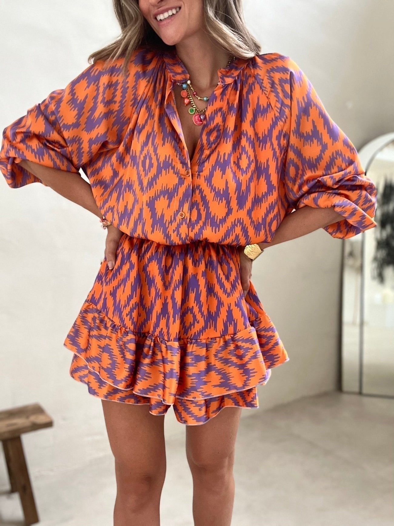 Kvinnors Miniklänning Boho Ruffled Lätt Polyester-2