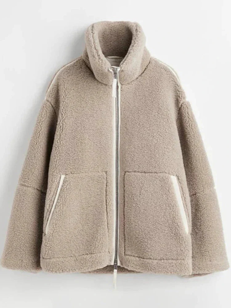 Damjacka Lammull Hög Krage Blixtlås-6